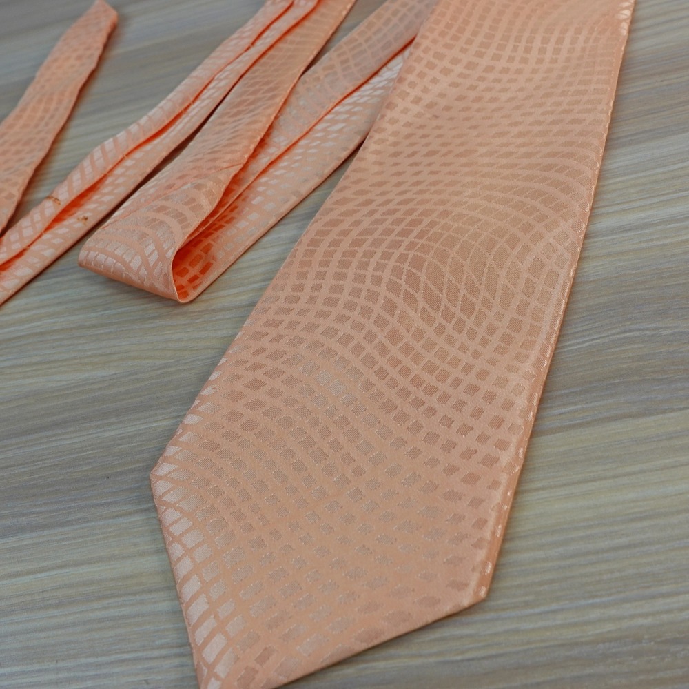 Neck Tie Men Orange Wavy Diamond Grid Satin Peach Pastel Wide Easter LUCASINI